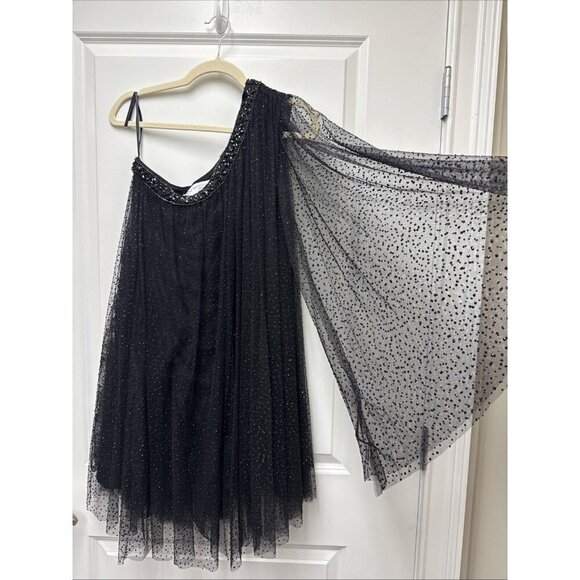 Mac Duggal Size 8 Black One Shoulder Embellished Tulle Mini Cocktail Dress 50689 - Picture 5 of 10